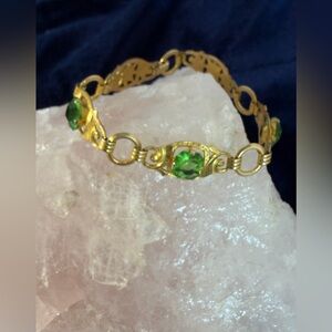 Vintage Providence Stock Co 12K Gold Filled Green Glass Link Bracelet 7 Inch